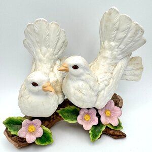 Homco Ceramic Courtship Love White Dove Birds Sitting on a Branch Figurine Vtg